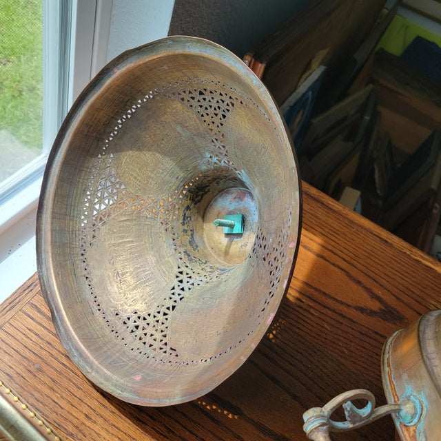 Antique Arabic Turkish Brass Brazier, Pierced Brass Dome Crescent Moon and Star For Sale - Image 4 of 18