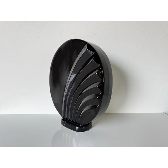Art Deco 1980s Postmodern Art Deco Style Black Glazed Ceramic Vase For Sale - Image 3 of 9