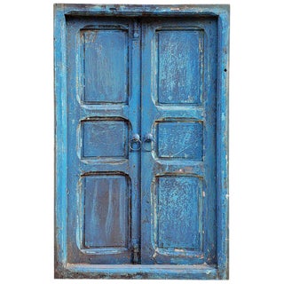 1960s Vintage Moroccan Turquoise Old Window Frame For Sale