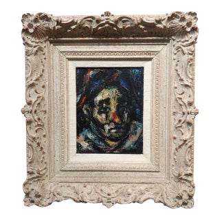 Francis Kelly Portrait of Harlequin - 1960s Expressionist Oil Painting For Sale