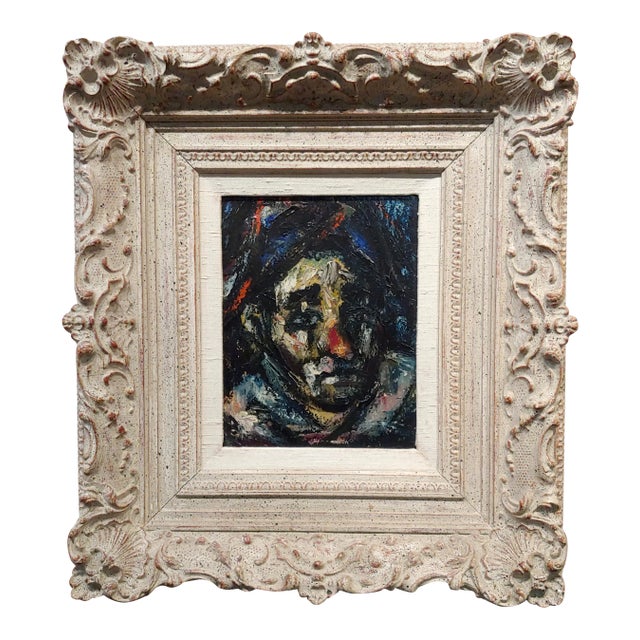 Francis Kelly Portrait of Harlequin - 1960s Expressionist Oil Painting For Sale