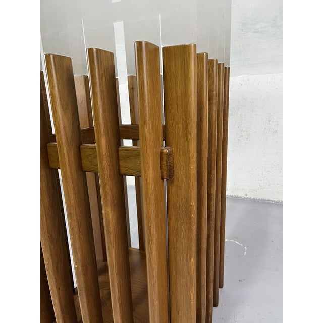 1970s Italian Sculptural Dining Table in Crafted Wood and Thick Glass, 1970s For Sale - Image 5 of 9