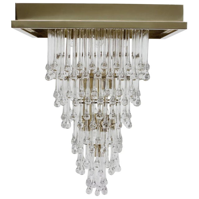 Large Glass and Brass Chandelier, Italy, 1970s For Sale - Image 10 of 10
