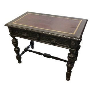 Late 19th Century British Carved Oak Leather Top Writing Table For Sale