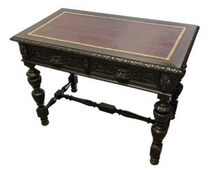 Late 19th Century British Carved Oak Leather Top Writing Table