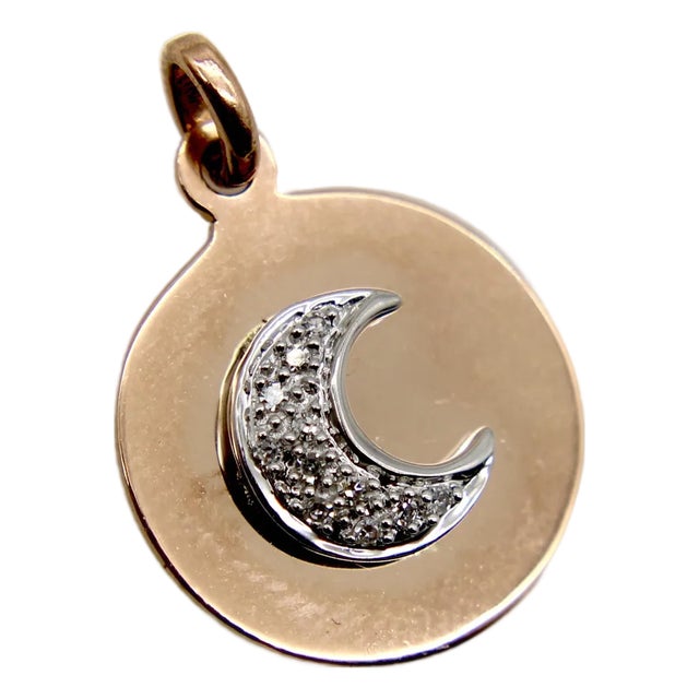 1990s Vintage 14k Rose Gold and Diamond Crescent Moon Pendant For Sale
