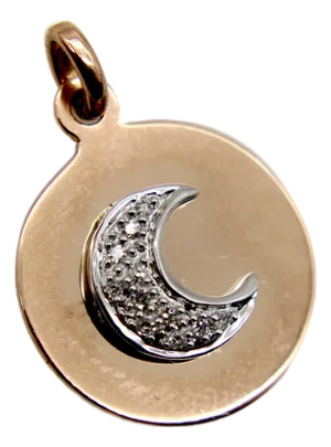 1990s Vintage 14k Rose Gold and Diamond Crescent Moon Pendant