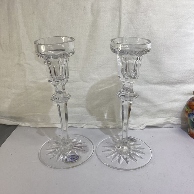 Glass Pair of 1980s Rogaska Crystal Candlesticks, Signed For Sale - Image 7 of 10