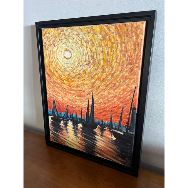 Golden Sky Over the Harbor – Original Oil Painting For Sale - Image 4 of 10