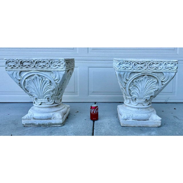Mid-Century Modern Vintage Aggregate Stone White Square Pedestal Planters - Set of 2 For Sale - Image 3 of 12