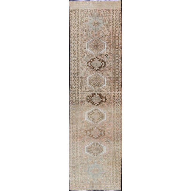 Vintage Persian Karajeh Runner With Geometric Medallion Design in Soft Neutral For Sale - Image 13 of 13