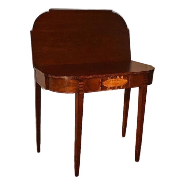 Antique American Inlaid Mahogany Hepplewhite Folding Top Games Table For Sale