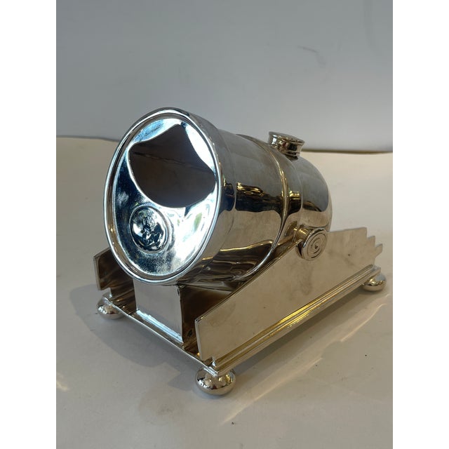 Charming novelty English 19Th C. Canon Shape Spoon Warmer, Rare. This Silver Plate spoon warmer is a small canon sitting...