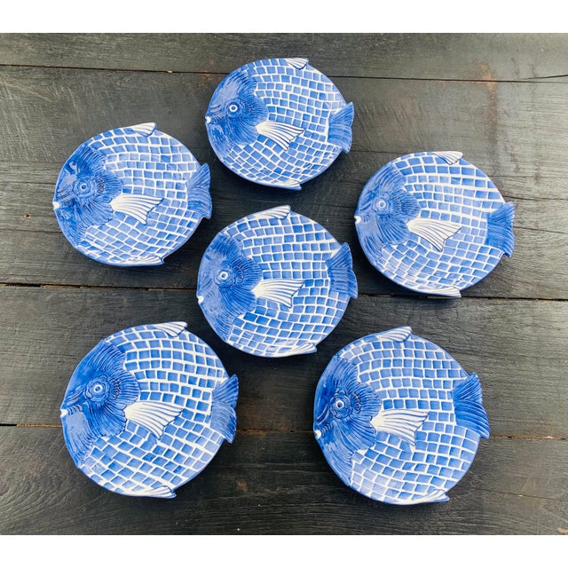 Vintage Zanolli Hand Painted Italian Blue & White Large Fish Dinner Plates Set of 6 Chairish