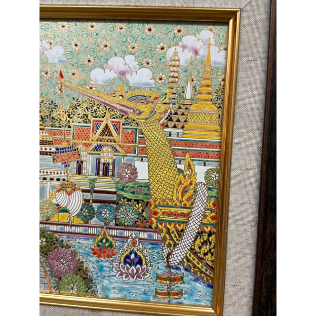 Thai Benjarong Porcelain Picture in Frame For Sale - Image 9 of 13