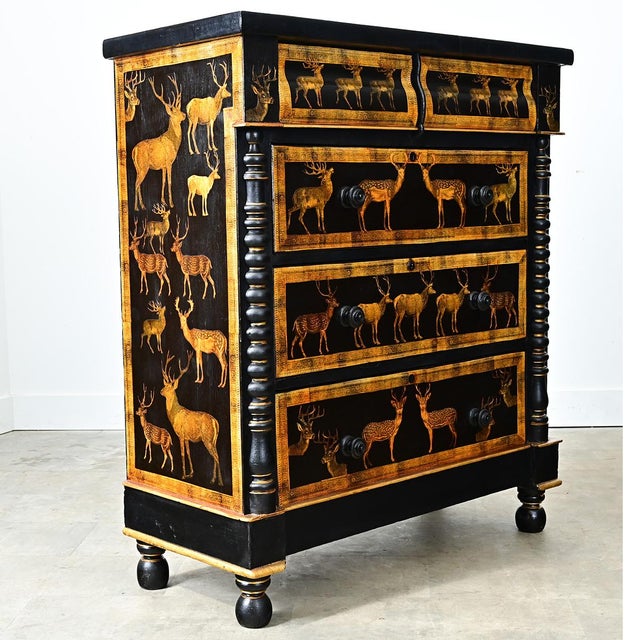 English Vintage Painted Chest with Deer Decoupage For Sale - Image 11 of 12