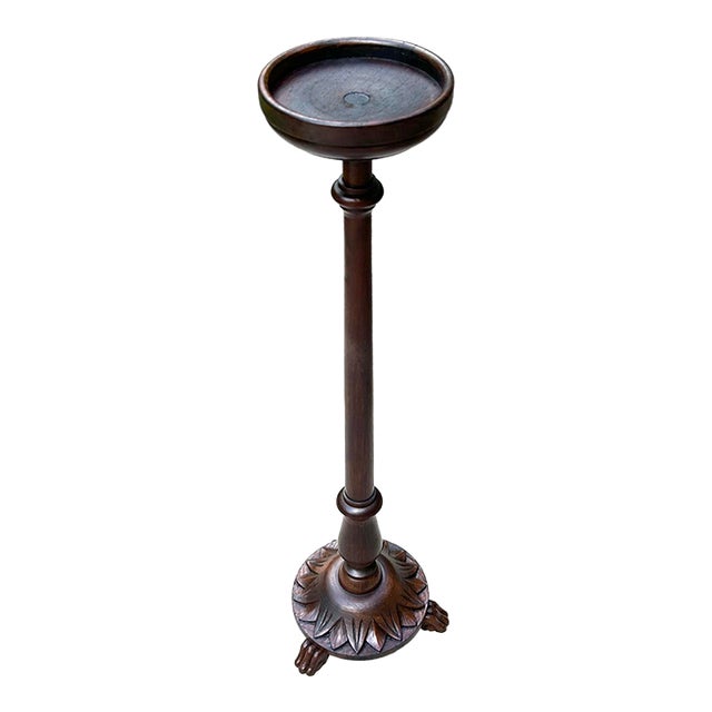 Antique, Turned Mahogany Display/Plant/Candle Stand, W/Carved Leaf Base and Clawed Feet, Circa 1890s For Sale