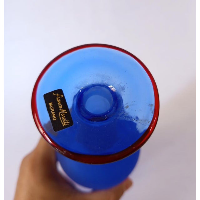 1990s Satin Blue Murano Glass Bottle by Franco Moretti, 1990s For Sale - Image 5 of 9