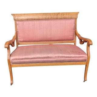 19th Century Neoclassical Empire Revival Rolled Crest Settee in Mauve Silk For Sale