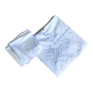 Vintage White and Blue Cutwork Embroidered Tablecloth and Napkins