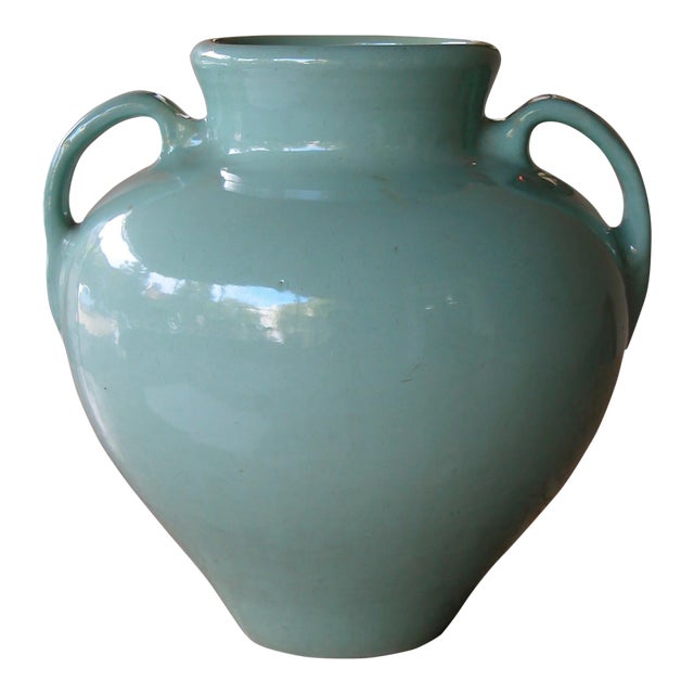 A Large-Scaled American Pottery Aqua-Glazed Urn For Sale