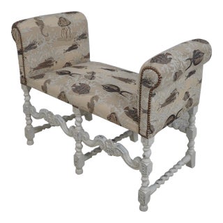 Aquatic Upholstered Coastal Theme Upholstered Bench For Sale