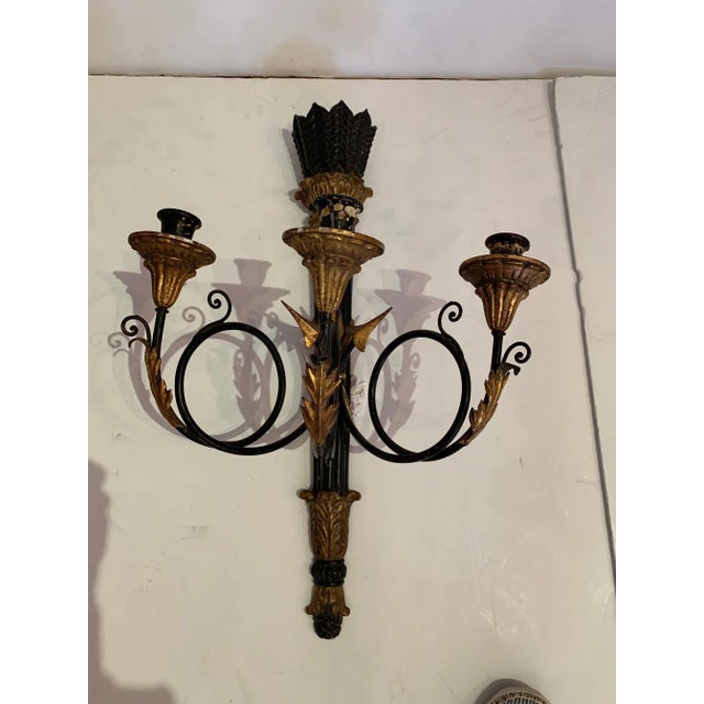 Black and Gold Italian Neoclassical Sconces - a Pair For Sale - Image 11 of 12