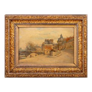 Remy Landeau Winter Street Scene Oil on Panel