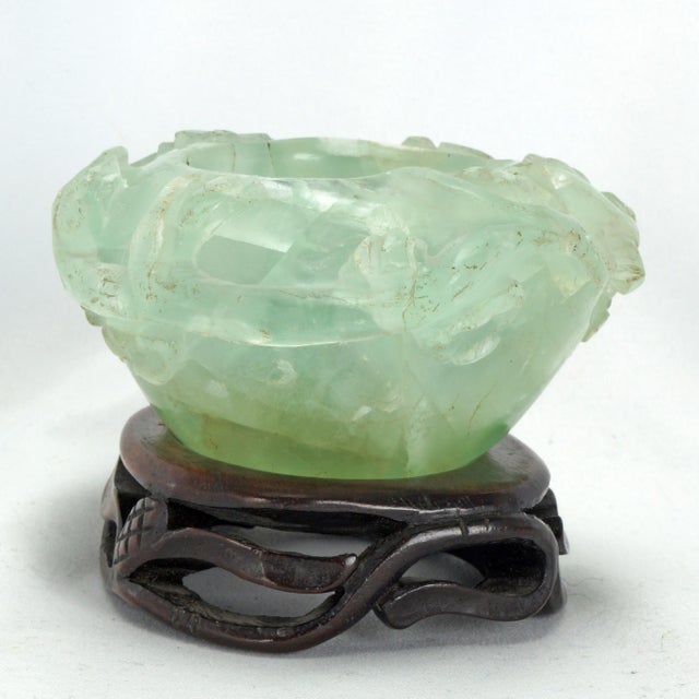 Asian Antique Chinese Carved Fluorite Censer or Brush Washer on Stand Qing/Republic For Sale - Image 3 of 14