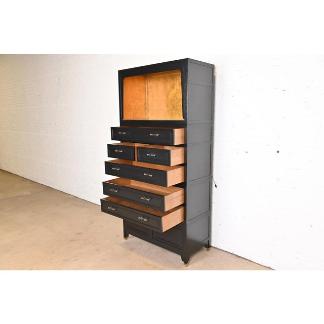 Mid-Century Modern Michael Taylor for Baker Far East Collection Black Lacquer and Gold Leaf Bar Cabinet, 1960s For Sale - Image 3 of 13