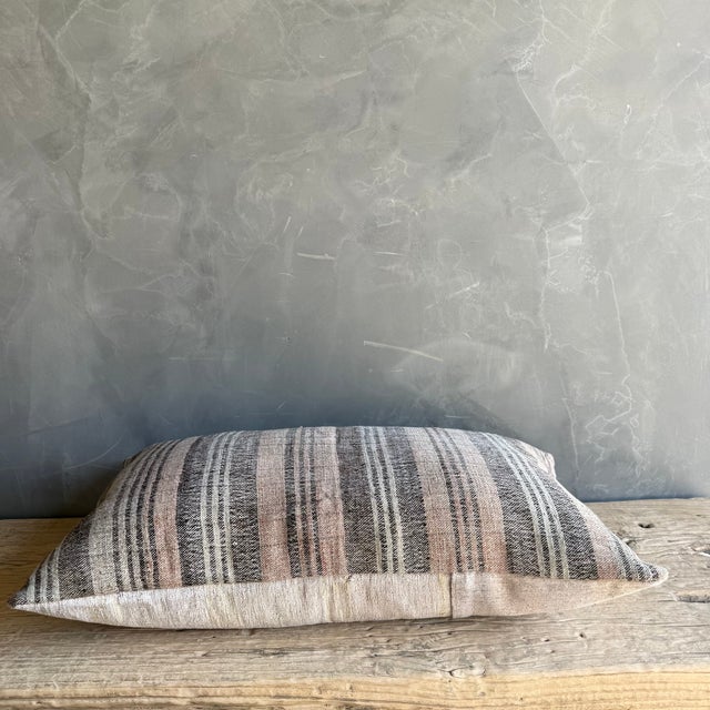 Vintage Turkish Hemp Rug Pillow 18" X 28" With Down Insert For Sale - Image 4 of 9