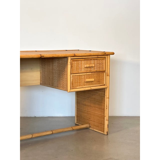 Wicker and Bamboo Desk, 1970s For Sale - Image 6 of 12