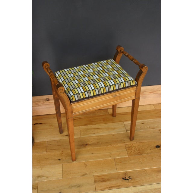 Edwardian Piano Stool in Geometric Fabric, 1890s For Sale - Image 3 of 9