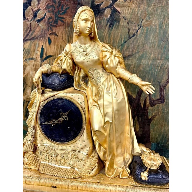 Antique French Clock in Gilded Bronze, 1850 For Sale - Image 3 of 13