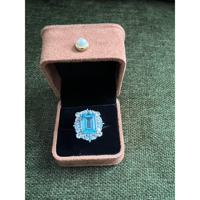 Classic Italian Bochic Capri Blue Topaz Cocktail Ring Set 18K Gold & Silver For Sale - Image 11 of 12