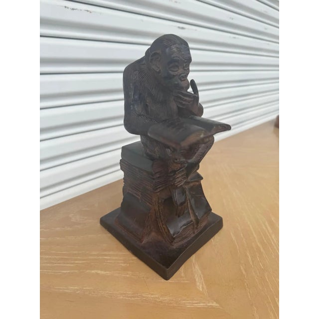 Vintage Darwin Bronze Thinking Monkey Statue For Sale - Image 4 of 7
