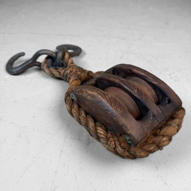 Japanese Wooden Double Pulley with Forged Hooks, 1900s For Sale - Image 9 of 11