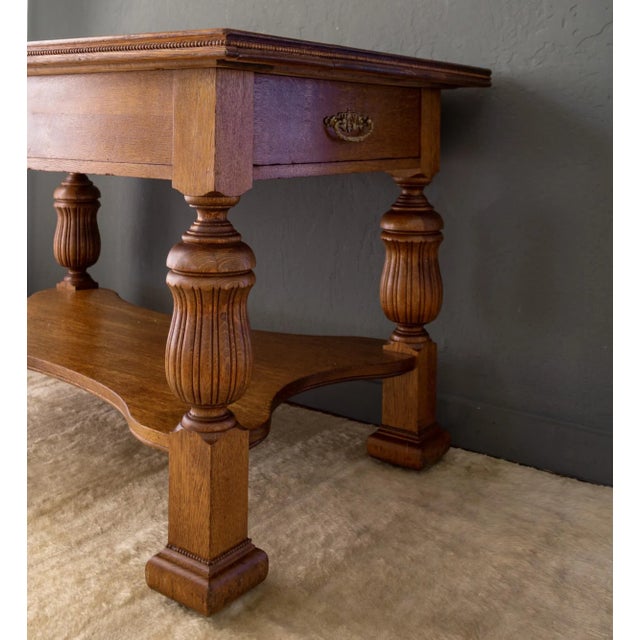 Late 19th Century 19th Century Jacobean Revival Tiger Oak Library Table or Center Table With Drawers For Sale - Image 5 of 18