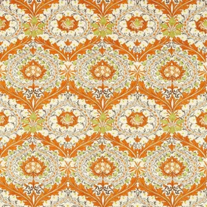 Morris & Co Merton Fabric in Burnt Orange/Chartreuse