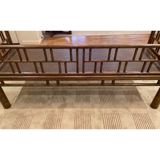 Vintage Chinese Daybed, Elmwood Latice Rails in Ming Style C. 1940 For Sale - Image 4 of 11