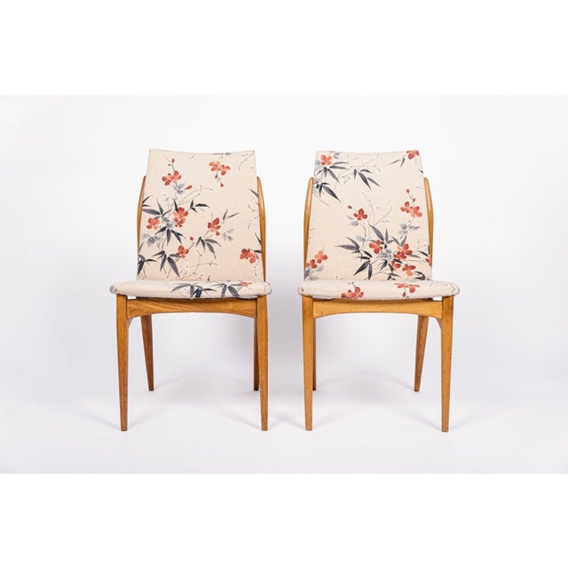 1950s Vintage Mid Century Swedish Wood & Floral Fabric Side Chairs, 1950s For Sale - Image 5 of 12