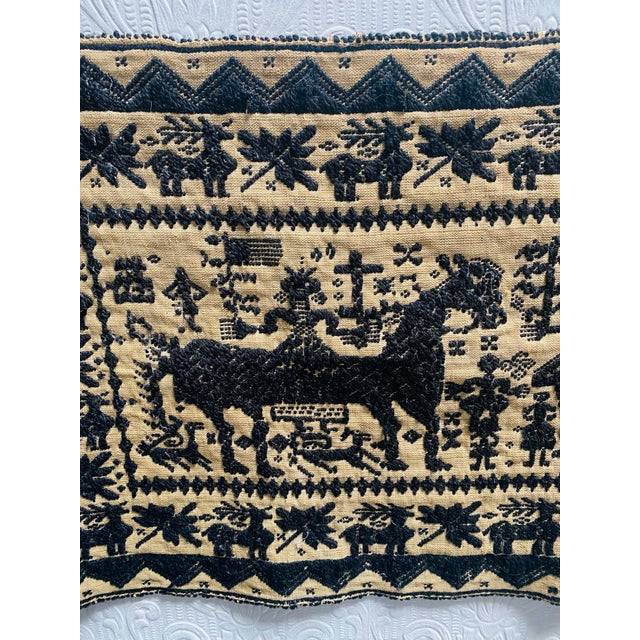 Folk Art Circa 1790 Handmade Folk Art Americana Horses Flags Altar Cloth Runner For Sale - Image 3 of 12