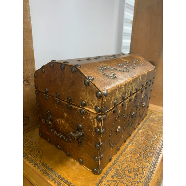 Antique Studded Leather Dome-Top Chest For Sale - Image 4 of 10