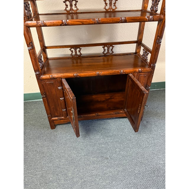 Hand Carved Shelving With Double Door Cabinet For Sale In San Francisco - Image 6 of 12