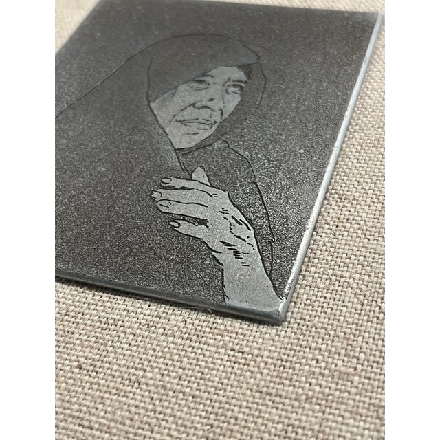 1970s Rare Alfredo Arciniaga Limited Edition "Juana" Intaglio Etching With Steel Plate For Sale - Image 4 of 12