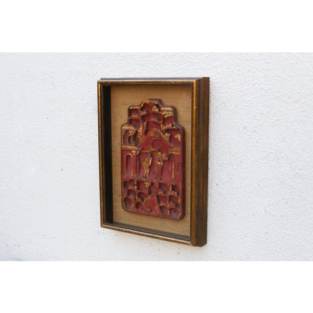 Wood Antique Framed Red & Gilt Carved Wall Art For Sale - Image 7 of 10