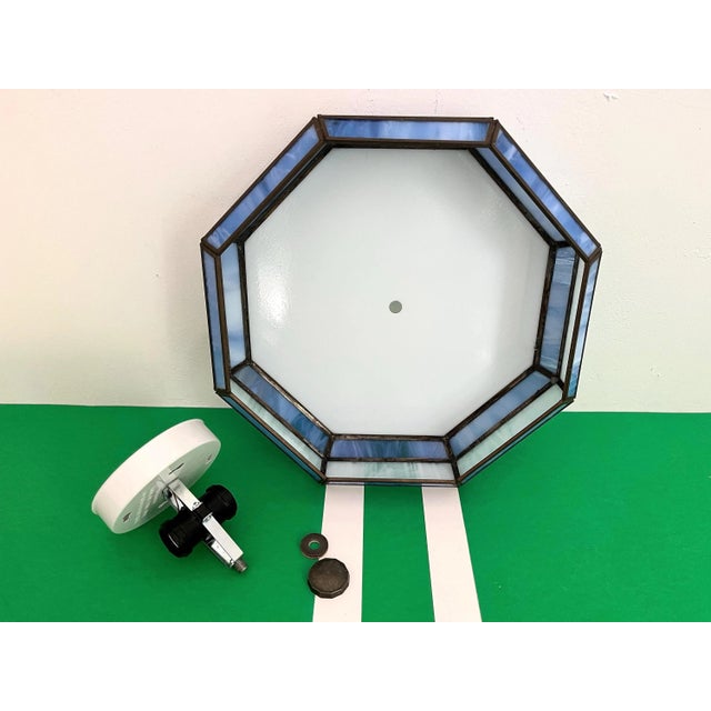 Mid Century Blue & White Tiffany Style Flush Light For Sale - Image 18 of 18