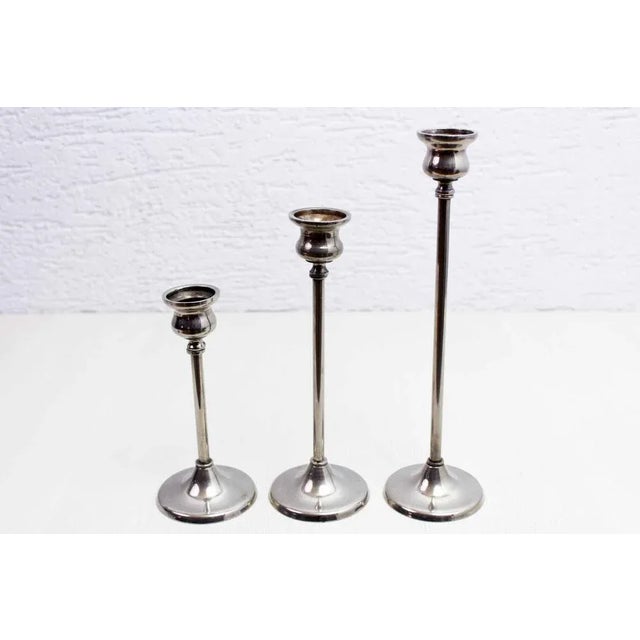 Candleholders in Silver Metal, 1950, Set of 3 For Sale - Image 11 of 12