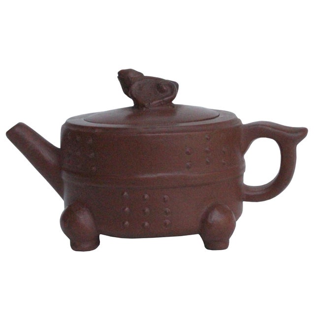 Chinese Handmade Yixing Zisha Clay Teapot With Artistic Accent Chairish