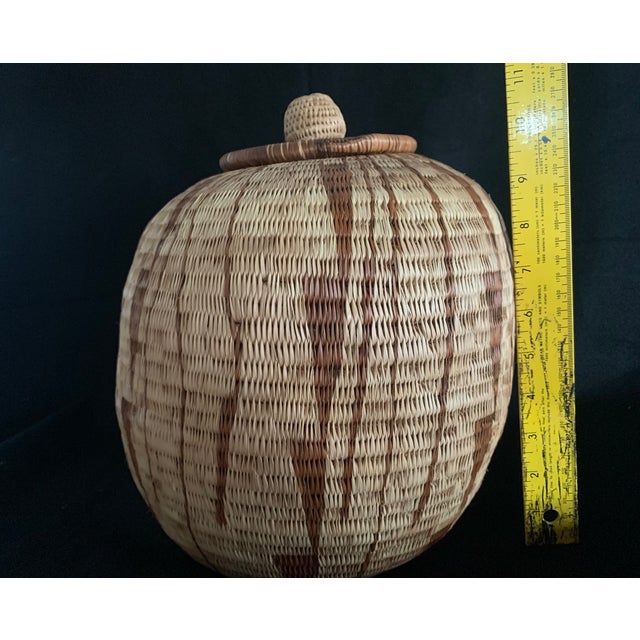 Textile Share Vintage Botswana Coiled Basket With Lid 10.5" African Tribal Art Ginger Jar For Sale - Image 7 of 11
